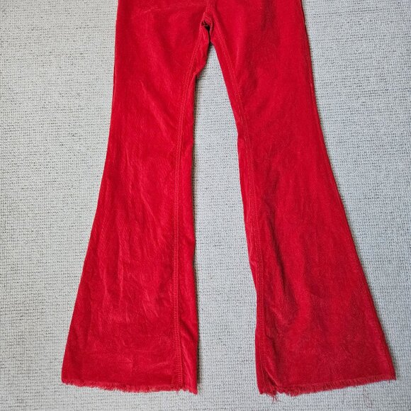 We The Free Red Corduroy Flare Pants 25 Free People Raw Hem Boho Unique Jeans - Picture 10 of 11